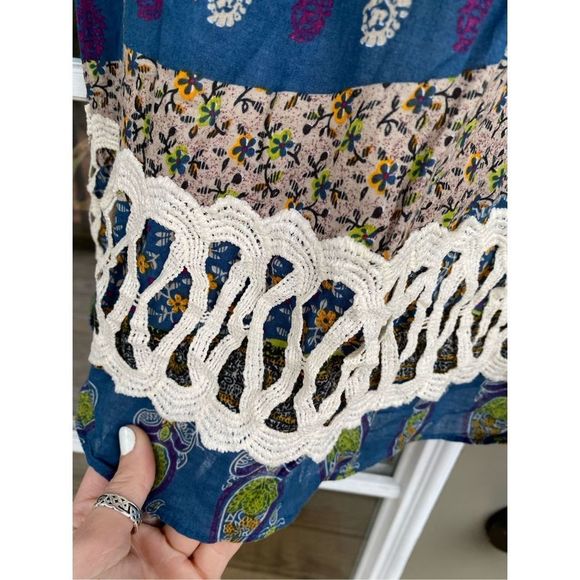 Anthropologie Entro Bohemian Multicolor Tunic Blouse Square Neck, Sz Medium - Picture 2 of 8